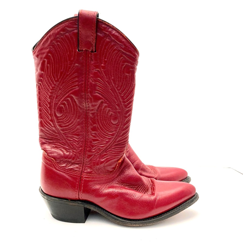 Abilene‎ 9052 Red Leather Cowboy Boots Womens 6 Western Pointed Toe Mid Calf